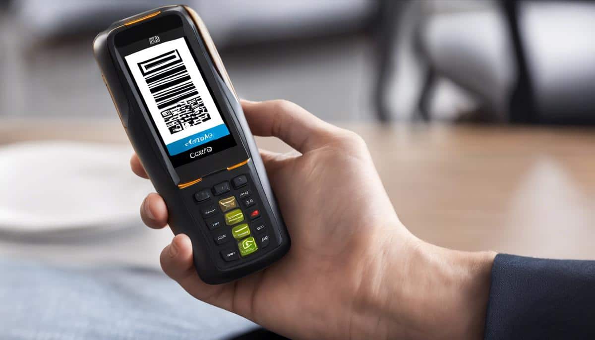A barcode scanner being used on a mobile phone.